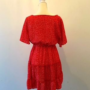 Red, Floral Print, Ruffle, Mini Dress Size Small
